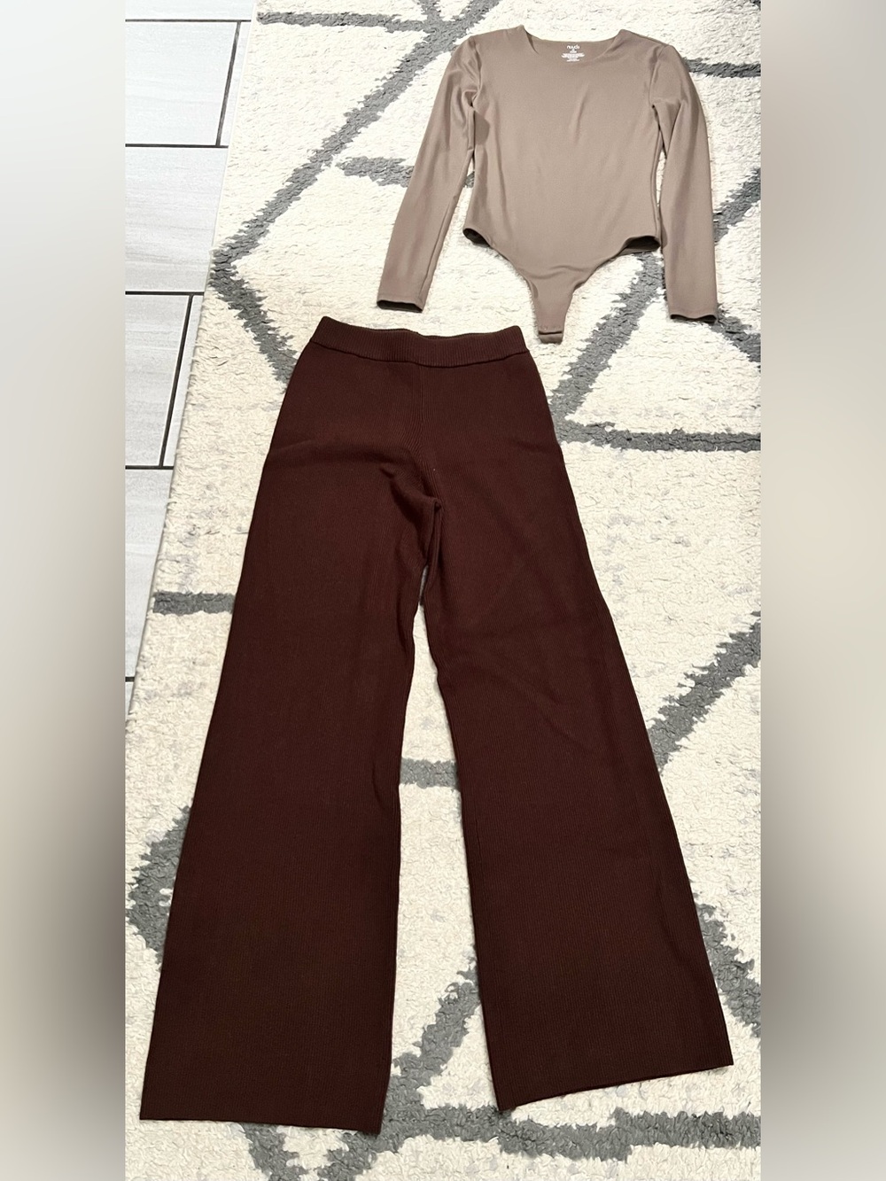 nuuds bodysuit and wide leg pants